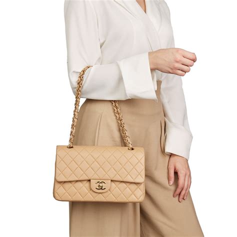 Chanel Beige Quilted Lambskin Medium Classic Double Flap Bag 